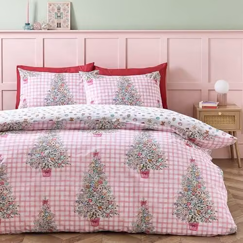Catherine Lansfield Christmas Sweets and Treats Reversible Double Duvet Cover Set with Pillowcases, Pink, W/D/H: 200 x 200 cm and 50 x 75 cm – 1