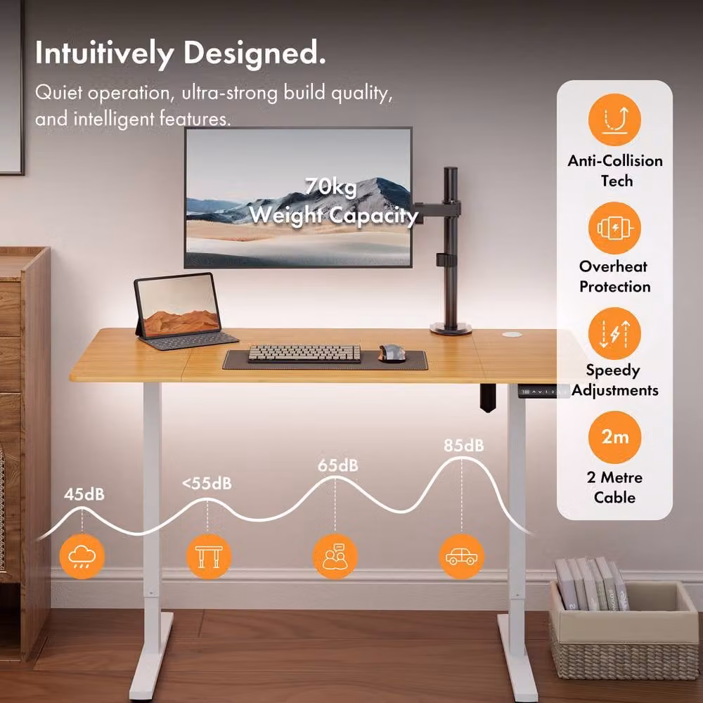 VonHaus Electric Height Adjustable Standing Desk in Brown with Rectangular Top and Metal Frame, W: 140 cm, D: 60 cm, H: 72-118 cm – 4