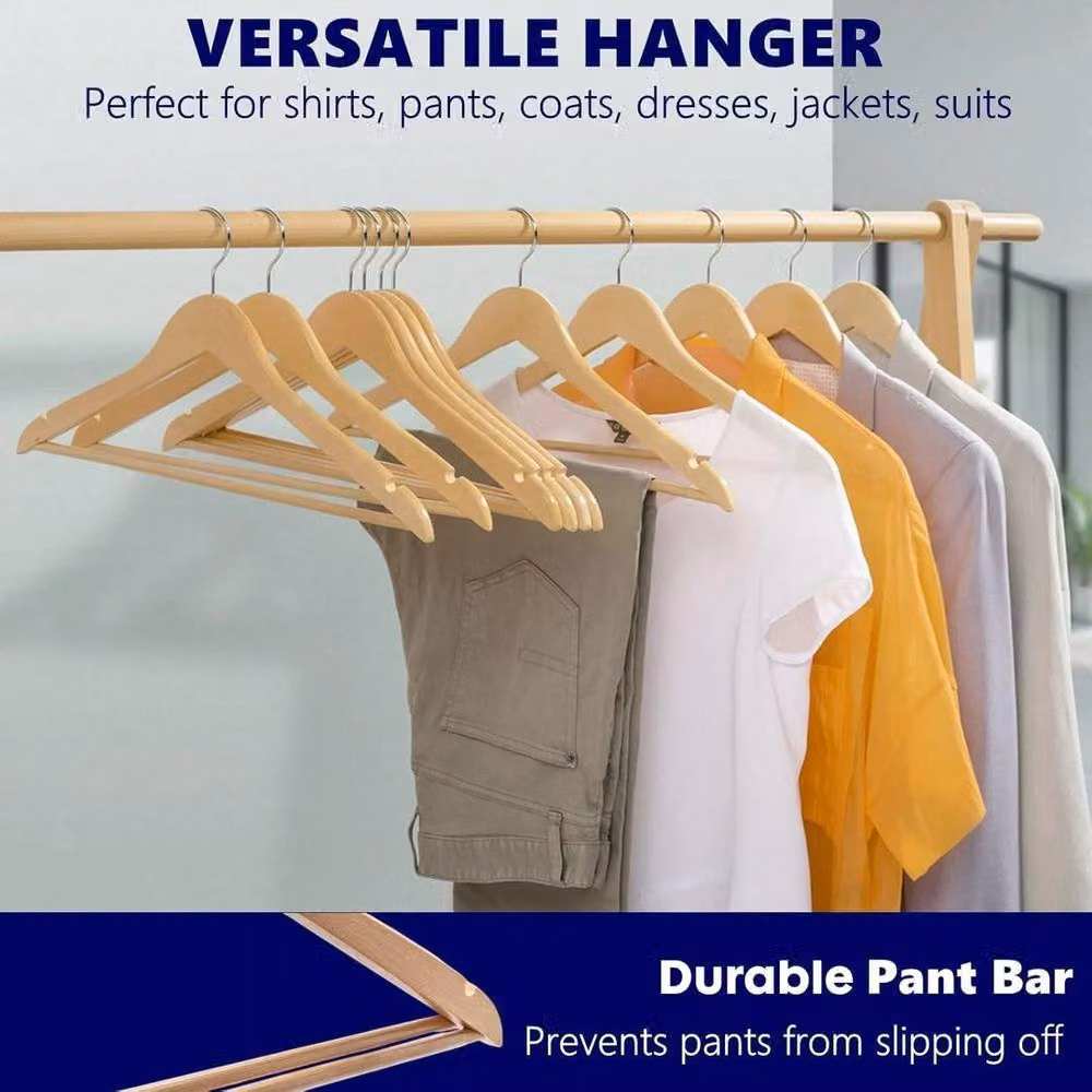 EONLION Set of 8 Brown Wooden Coat and Trouser Hangers with Bar and Swivel Hook, Width: 100 cm – 5