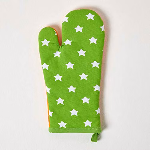 Homescapes Cotton Oven Glove in Green and Orange