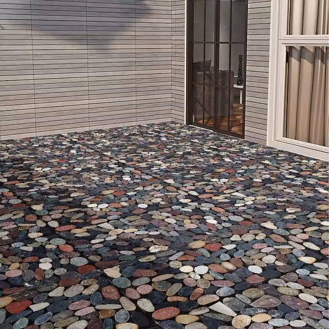 Livingandhome Set of 6 Nature Stone Interlocking Deck Tiles in Petrol and Multicolour