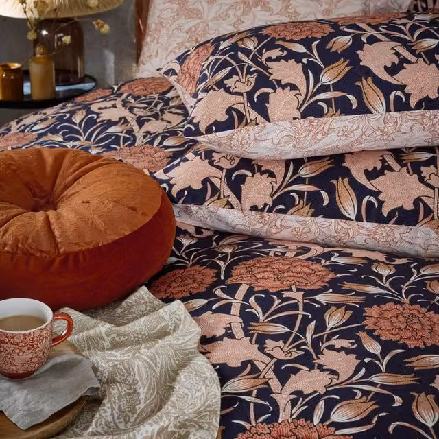 William Morris At Home Wild Tulip Housewife Pillowcase Pair in Copper and Multicolour Cotton Mako Satin