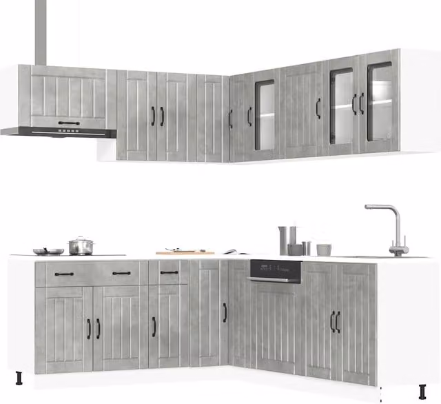 Berkfield Home Lucca 11 Piece Modern Kitchen Cabinet Set in Concrete Grey Matt Engineered Wood