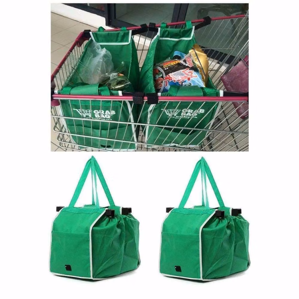 EONLION 2 Pack Reusable Foldable Trolley Bags in Green – 3