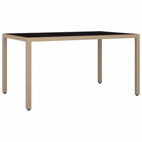 vidaXL Garden Table with Beige Poly Rattan and Tempered Glass Top, W/D/H: 90 x 90 x 75 cm