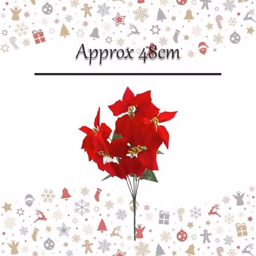 VFM e-Store 5 Head Poinsettia Bunch Christmas Floral Decoration in Red and Green, 48 cm – 2