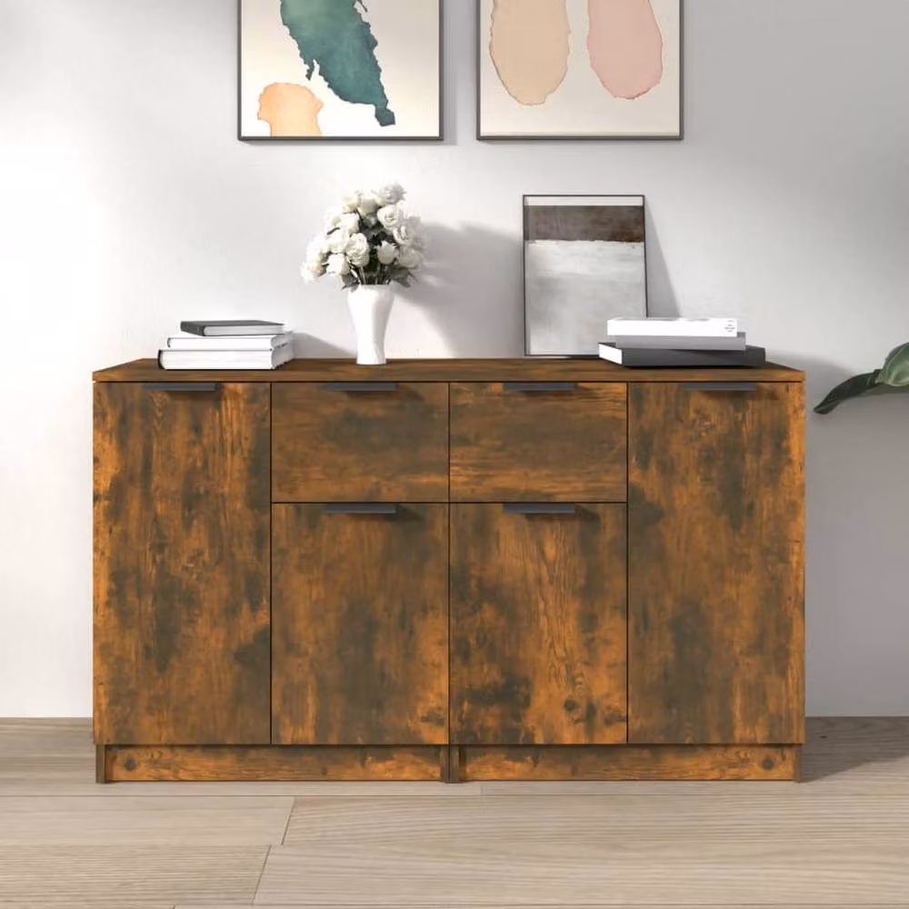 Berkfield Home Set of 2 Smoked Oak Sideboards in Brown, W/D/H: 60 x 30 x 70 cm – 1