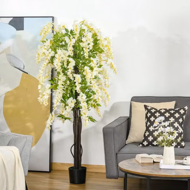 HOMCOM Artificial White Wisteria Tree in Pot for Weddings and Parties – 1