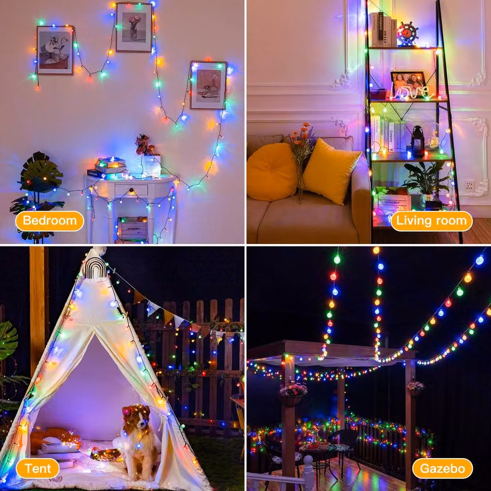 Ollny Solar String Lights with 100 Multicolour LEDs, 12m Length, IP44 Waterproof, 8 Modes, Black – 5