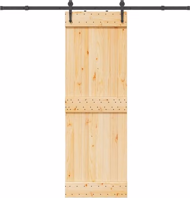 Berkfield Home Rustic Solid Wood Pine Sliding Door with Hardware Set, Brown, W: 70 cm, H: 210 cm