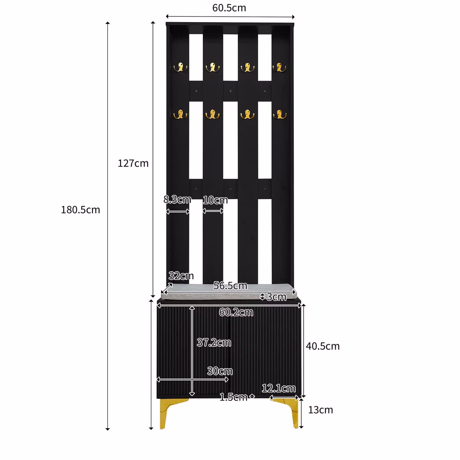 Aosom UK Modern Wardrobe, Drawers and Shoe Bench Set with Cushion in Black and Gold – 3