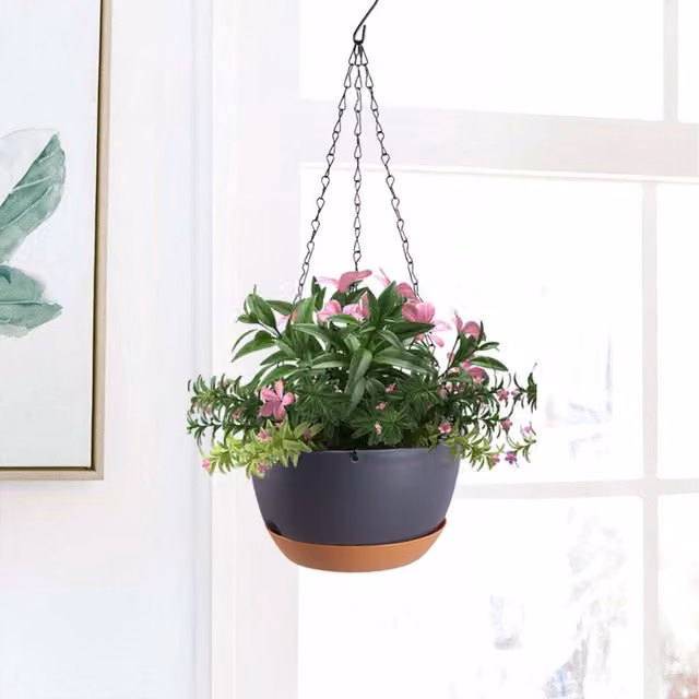 Livingandhome Set of 2 Hanging Plant Pots with Removable Water Trays in Grey and Brown
