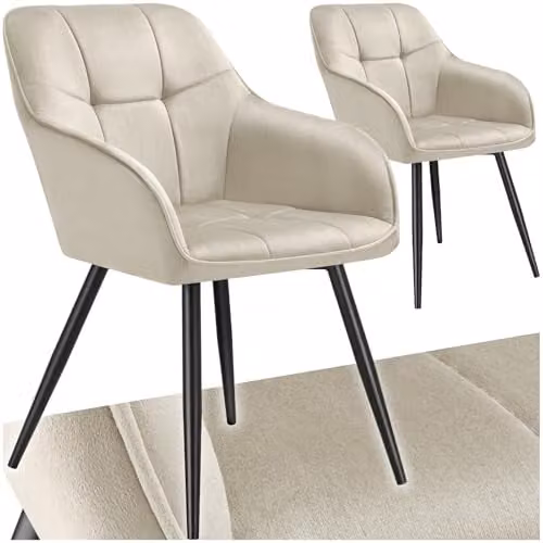tectake Marilyn Set of 2 Dining Chairs with Velvet Fabric and Geometric Pattern in Black