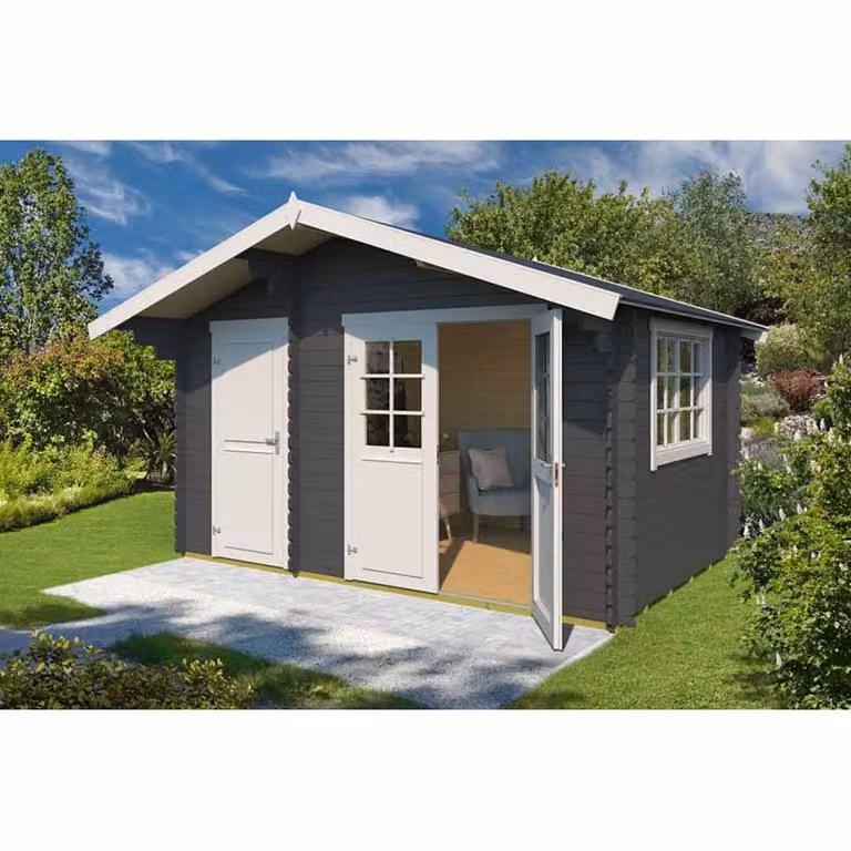 Lasita Maja Ltd Keila 28-Log Cabin Garden Room and Home Office in Beige, W: 340 cm, D: 426.6 cm, H: 256.5 cm