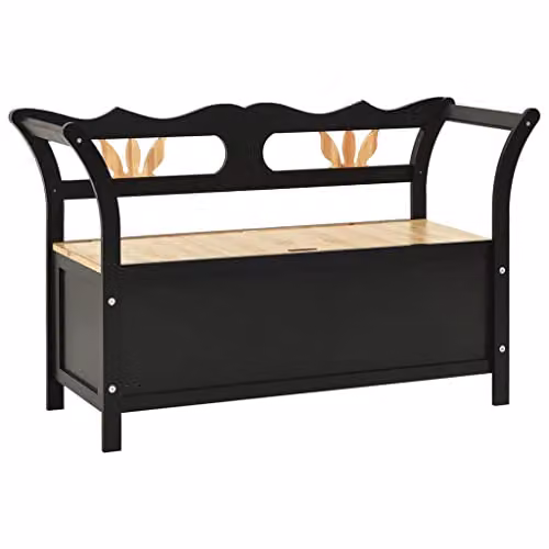 vidaXL Modern Black Solid Fir Wood Bench with Armrests W/D/H: 107 x 45 x 75.5 cm