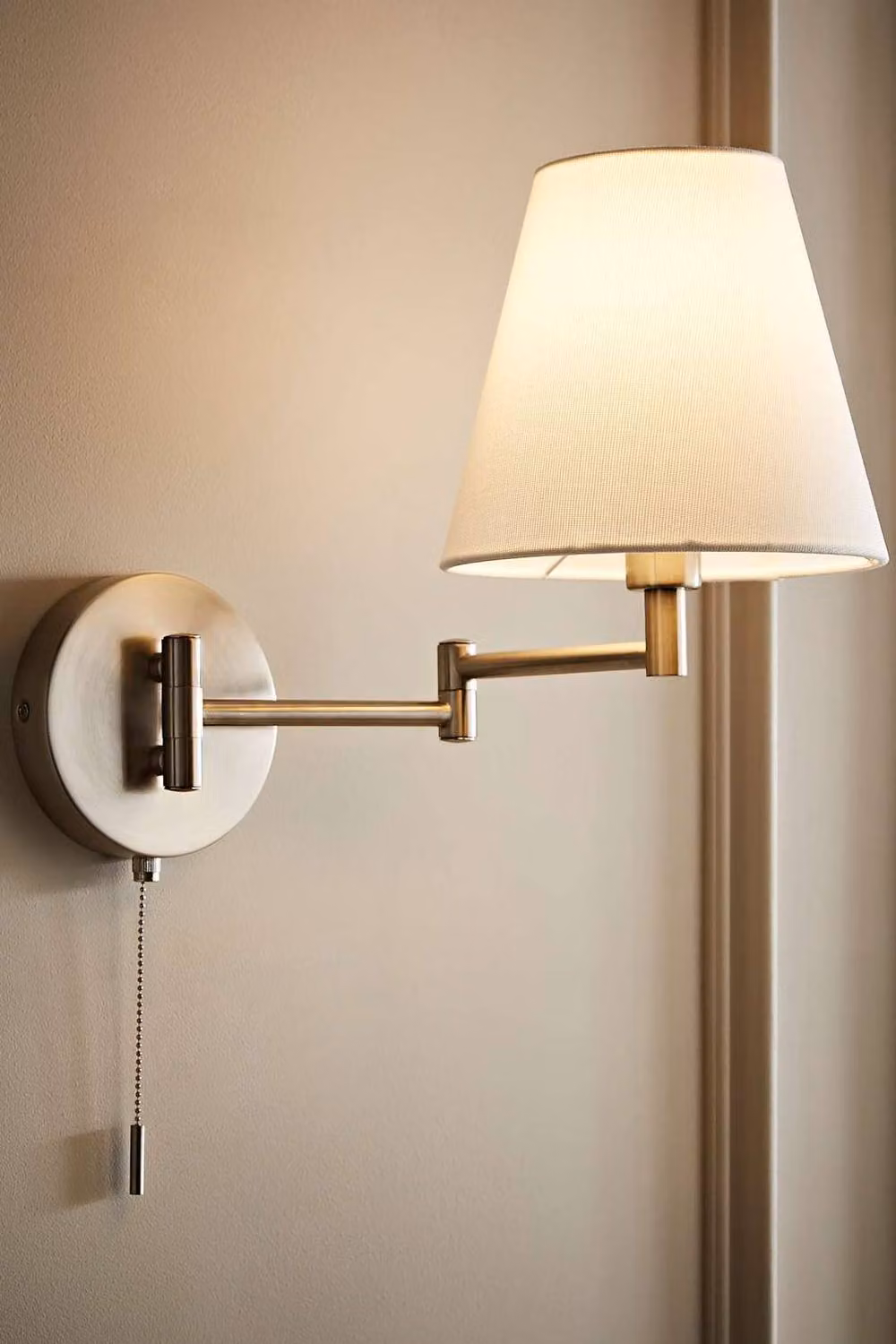 ValueLights Sonia Adjustable Swing Arm Wall Light with Tapered Linen Shade in Silver – 2
