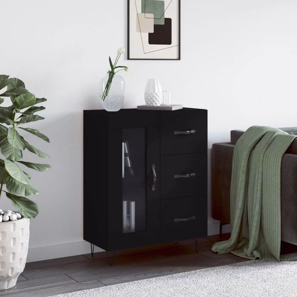 Berkfield Home Black Matt Sideboard W: 69.5 cm, D: 34 cm, H: 90 cm – 2