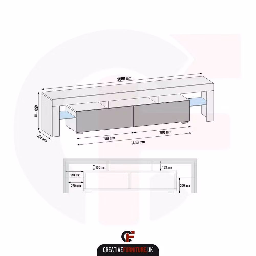 Creative Furniture Nova TV Unit, White with Glossy Doors, W/D/H: 200 x 45 x 35 cm – 5