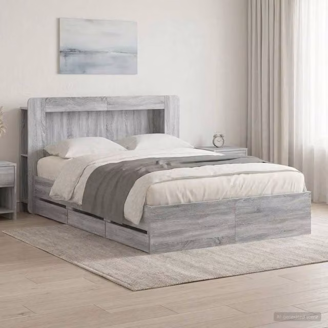 Berkfield Home Modern Bed Frame with Storage Drawers in Grey Sonoma, W/D/H: 140 x 200 cm, Engineered Wood – 1