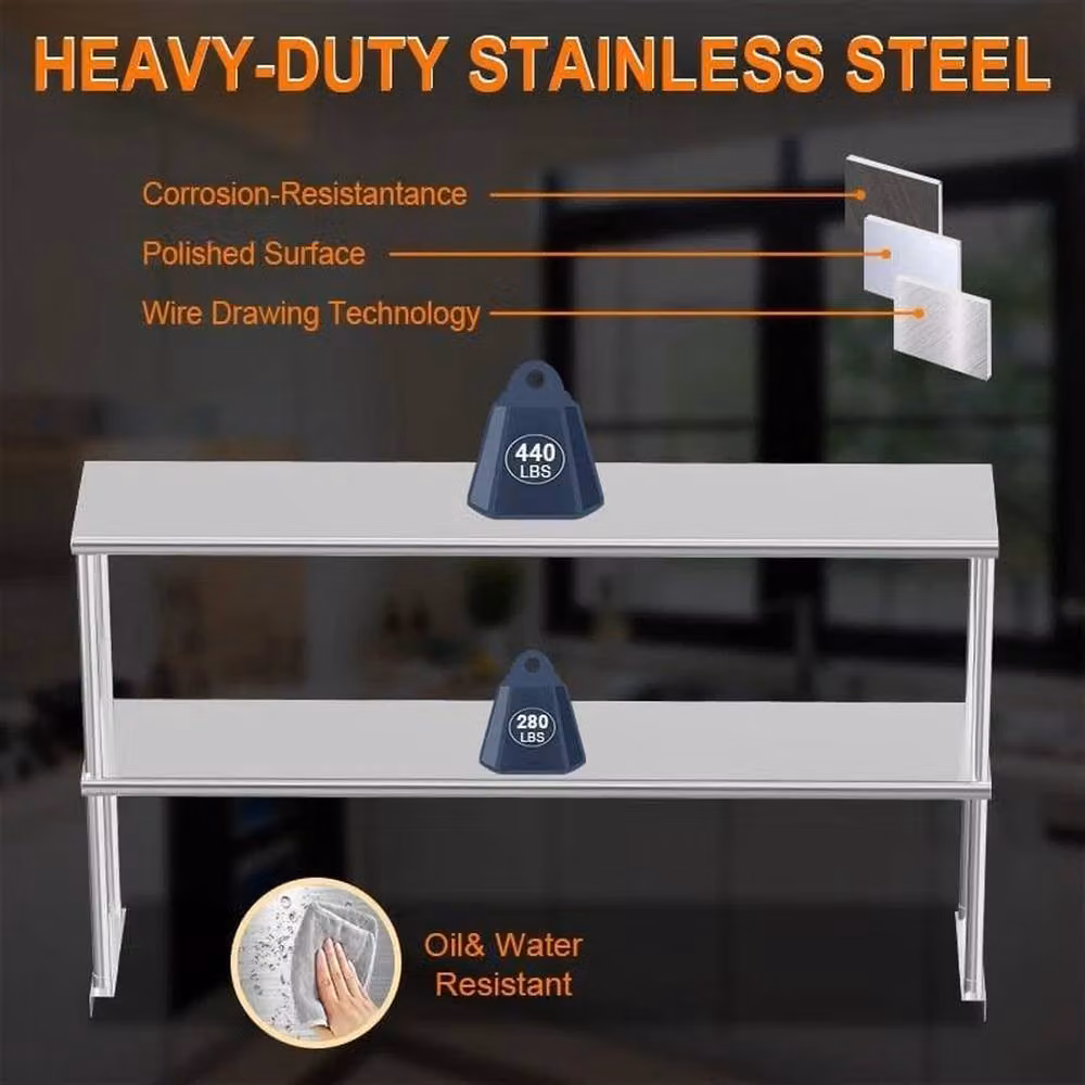 KORVIXA Silver Stainless Steel Kitchen Over Shelf, W/D/H: 152.4 x 30.48 x 83.82 cm – 4