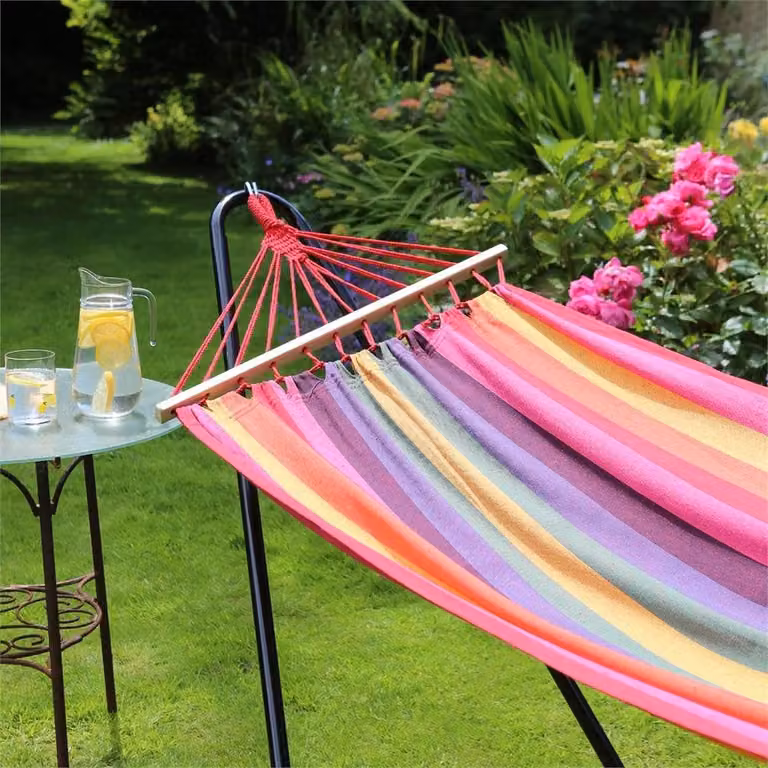 Nordara Multicolour Striped Cotton Brazilian Garden Hammock with Spreader Bar