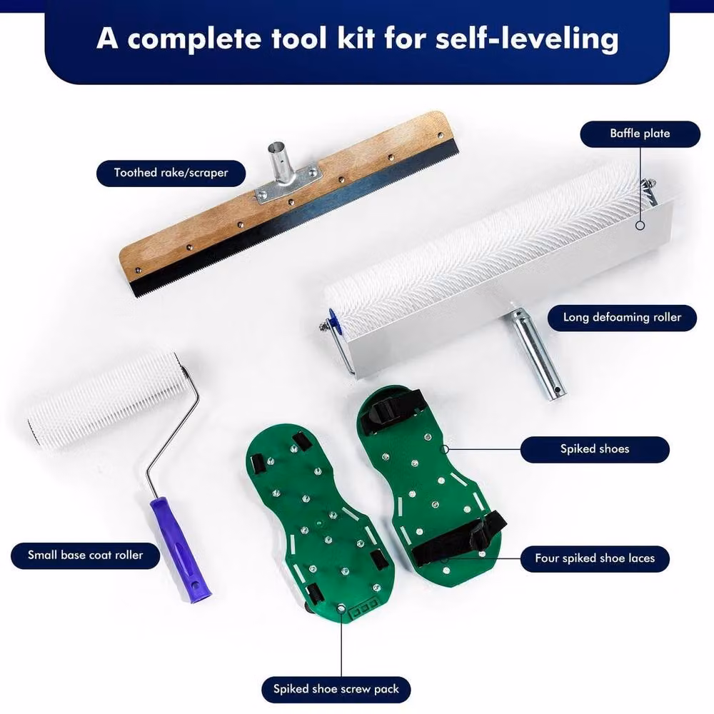 EONLION Self Levelling Cement Tool Kit with Spike Roller in White – 2