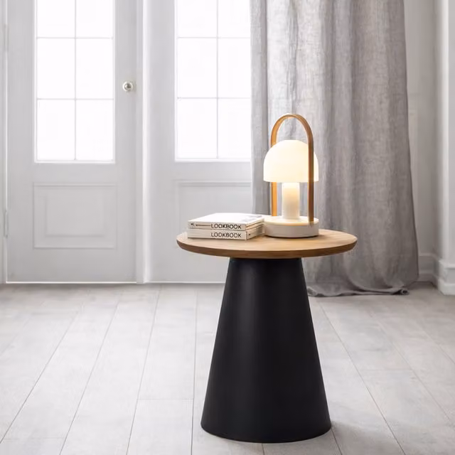 Furniture To Go Soli Round Coffee Table in Oak and Black, W: 45 cm, D: 48 cm