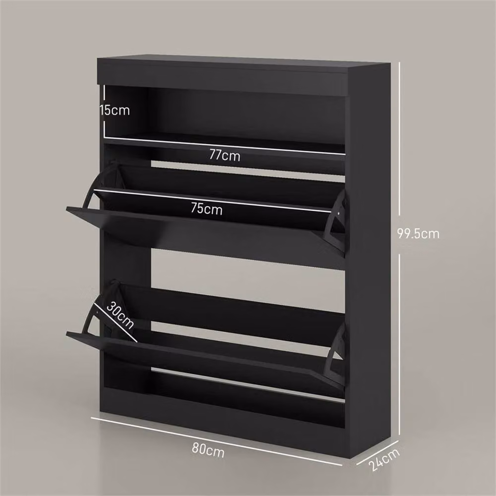 Nordara Glossy Black Modern Shoe Cabinet with 2 Tilting Compartments, Wall Mounted or Freestanding, W/D/H: 80 x 24 x 99.5 cm – 2