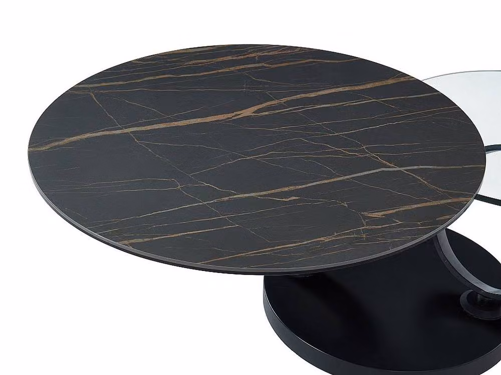 Vente-unique Modern Round Coffee Table with Rotating Ceramic and Transparent Glass Trays in Black – 5