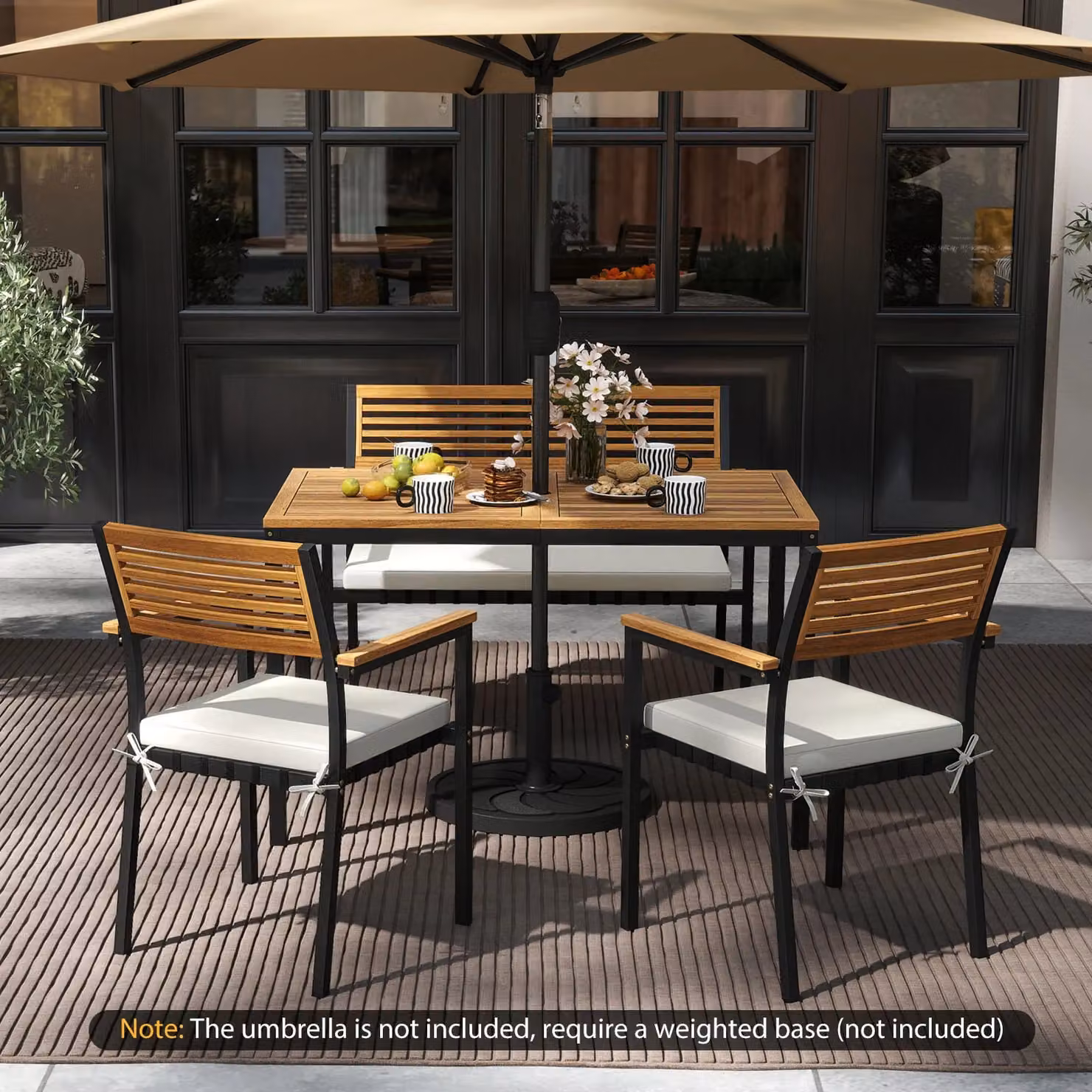Gymax 4-Piece Modern Outdoor Patio Dining Set with White Metal and Oiled Acacia Wood – 6