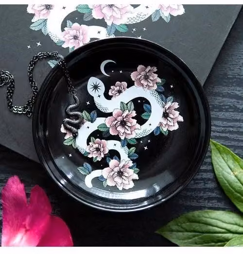 KDMD Floral Snake Ceramic Trinket Dish in Black, White and Pink