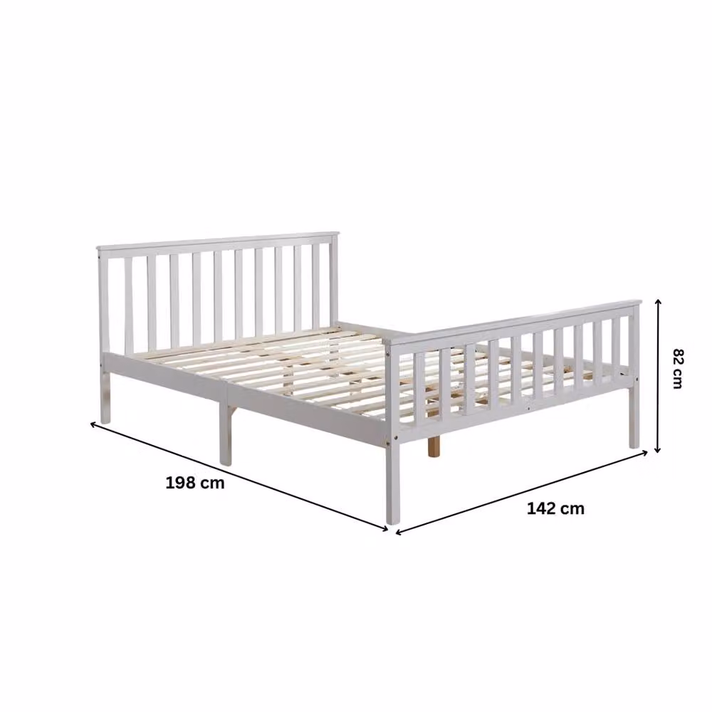 SPETLEK Double Wooden Bed Frame in White, Solid Pine Wood, W/D/H: 140 x 200 cm – 2