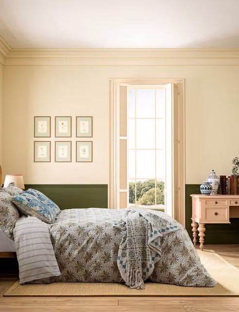 Joules Geometric Palm Print Cotton Bedding Set, Beige Mix, W: 180 cm x L: 200 cm