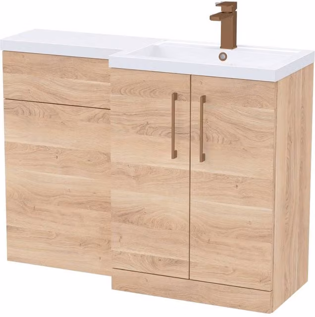 Balterley Modern Freestanding Right-Hand Vanity and WC Unit Combination in Light Oak Brown, W: 110 cm, H: 84 cm – 1