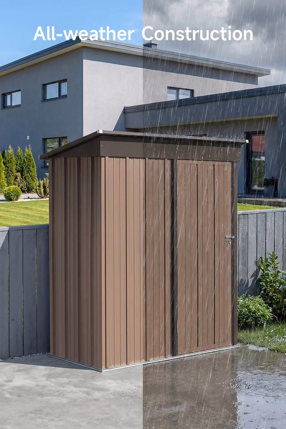 Garden Sanctuary Pent Metal Garden Storage Shed in Brown and Black, W/D/H: 91.44 x 152.4 x 181.0 cm – 3