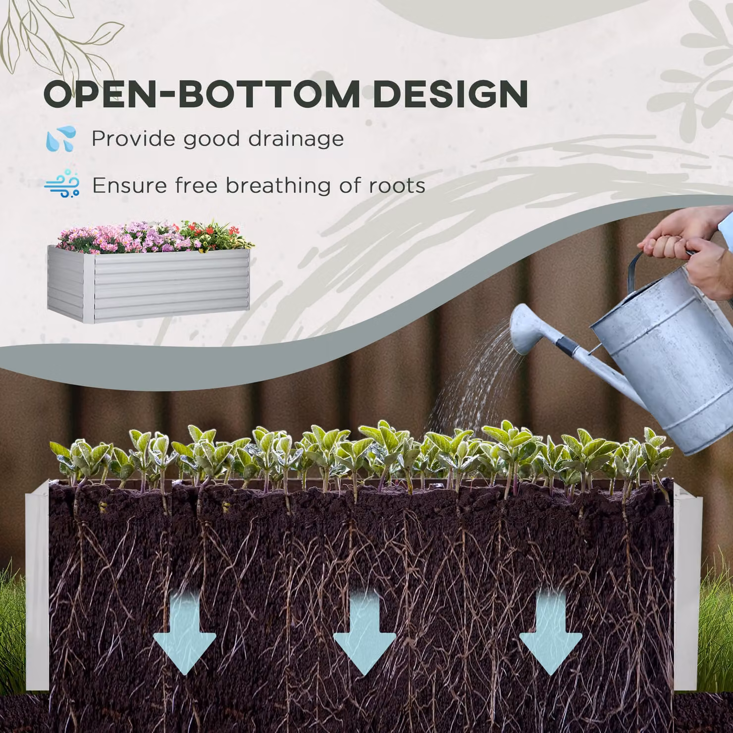 Outsunny Grey Galvanised Steel Raised Garden Beds with Multi-reinforced Rods, W: 180 cm, D: 90 cm, H: 59 cm – 3