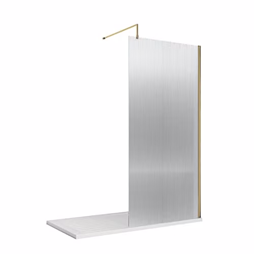 nuie WRFL18510BB Fluted Modern Bathroom Wetroom Screen with Bar, 8mm Toughened Safety Glass, Gold, W: 1000 mm