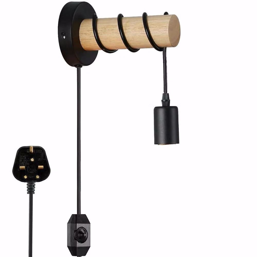 SPETLEK Adjustable Wood Arm Plug In Wall Light in Black for Reading and Bedside Use – 4