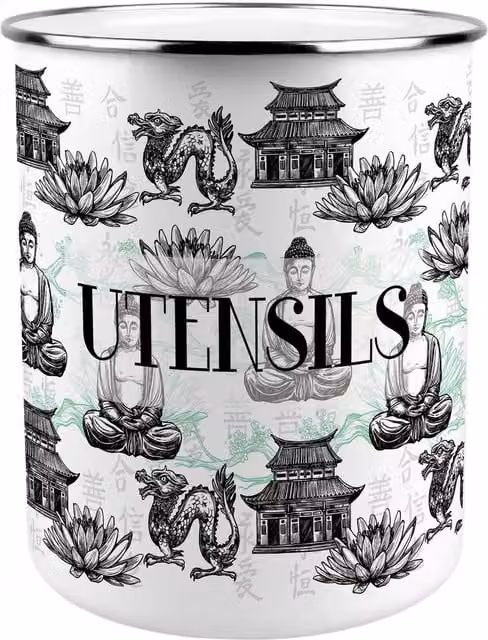 Purely Home Asian Scenery Ceramic Kitchen Utensil Holder, Multicoloured and White