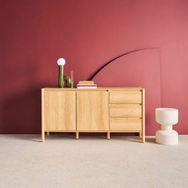 Sweekeek Modern Wood Decor Sideboard in Beige with 2 Doors and 3 Drawers, W: 150 cm – 1