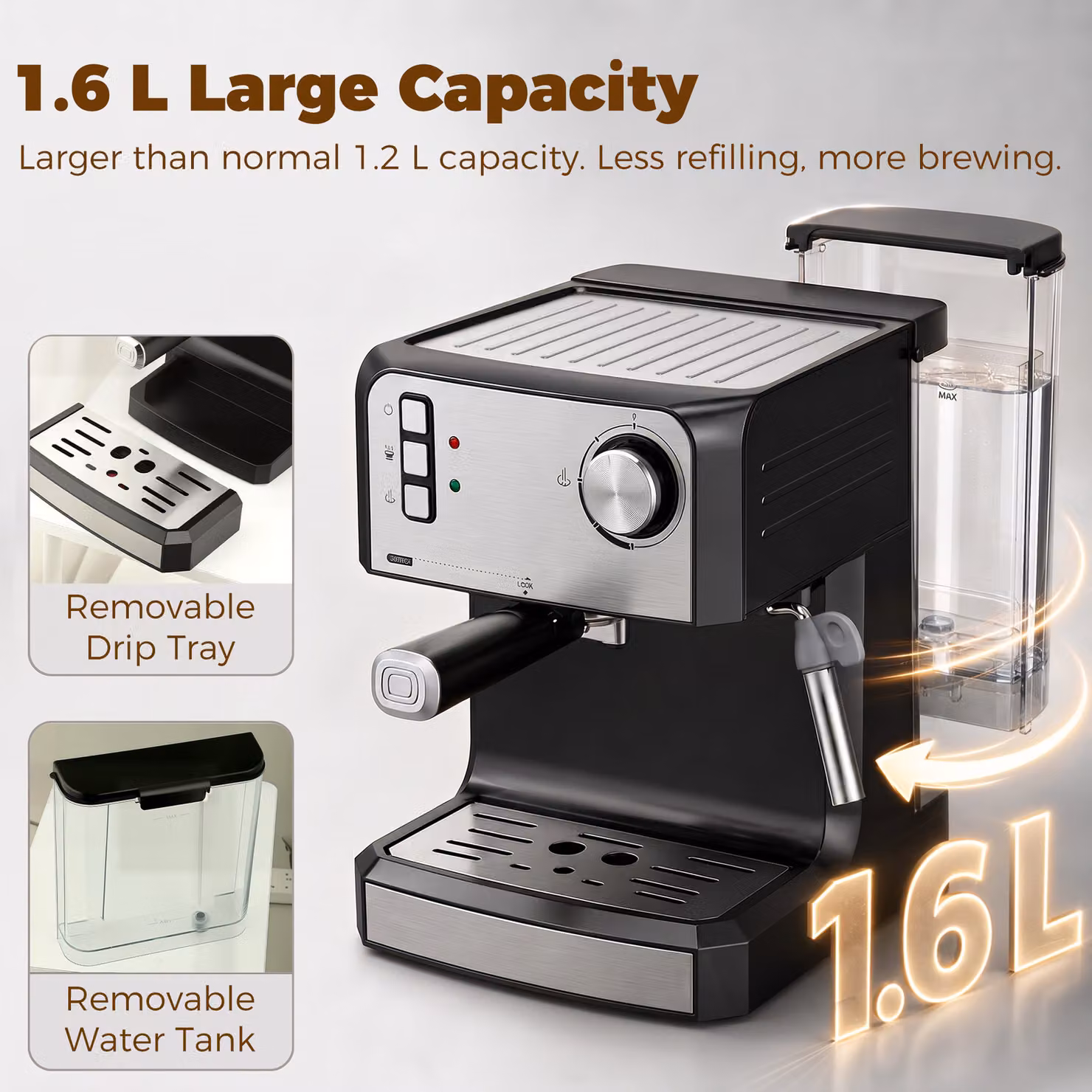 HOMCOM 20-Bar Semi Automatic Espresso Machine with Steam Wand and 1.6 l Water Tank, Black – 6