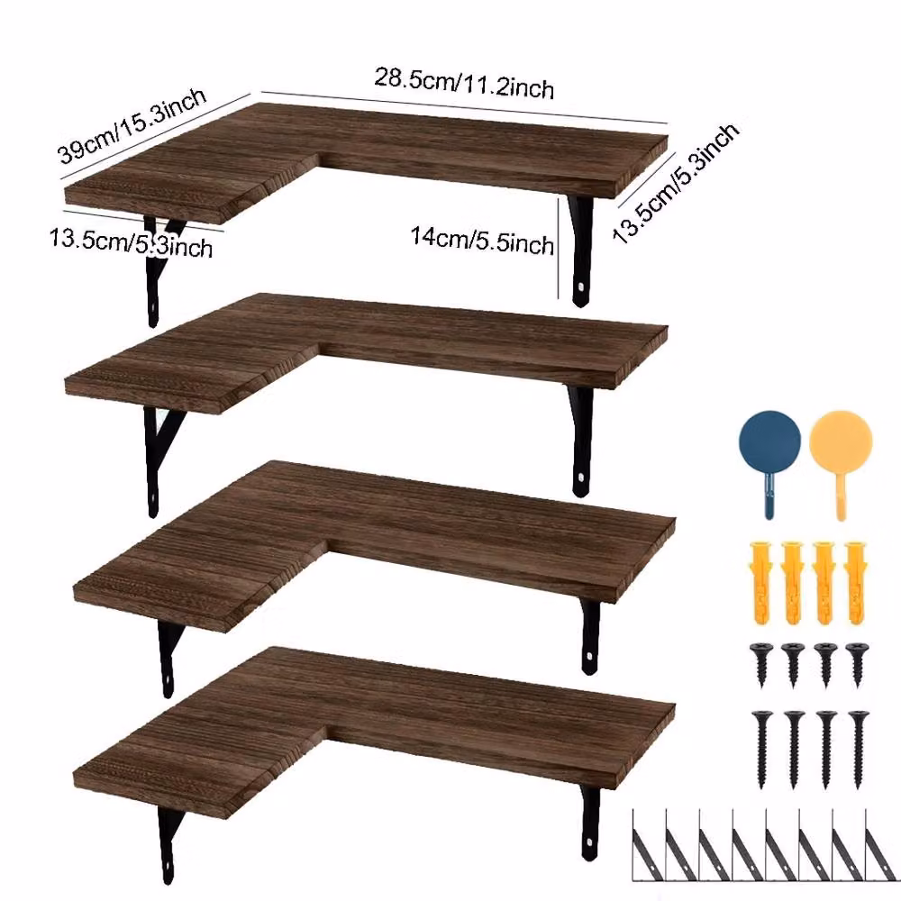 Kelvenix 4 Piece Wooden Wall Mounted Corner Display Shelves in Brown – 2