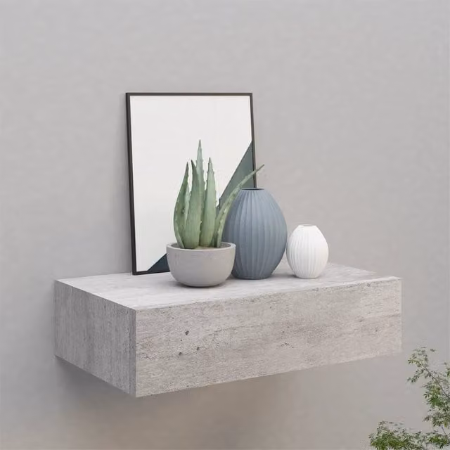 Berkfield Home Wall-mounted Drawer Shelf in Concrete Grey, W: 40 cm, D: 23.5 cm, H: 10 cm