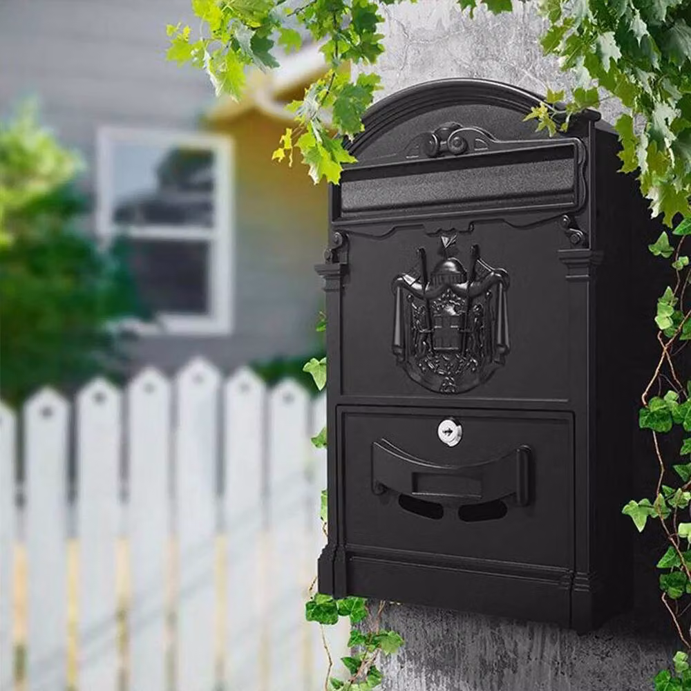 Hinsinc Large Vintage Outdoor Lockable Letters Post Box in Black – 4