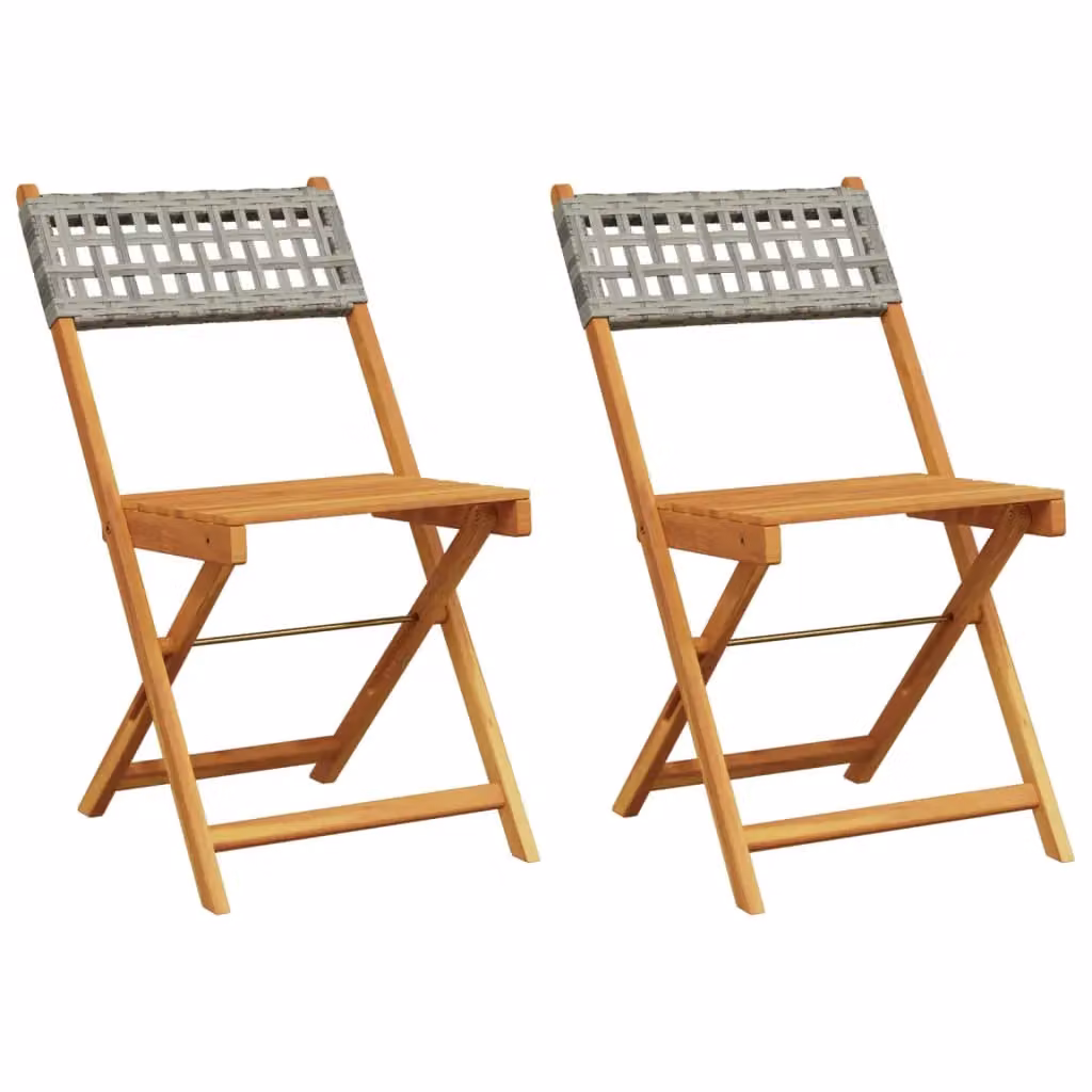 Berkfield Home Set of 2 Grey Bistro Chairs in Acacia Wood and Poly Rattan – 2