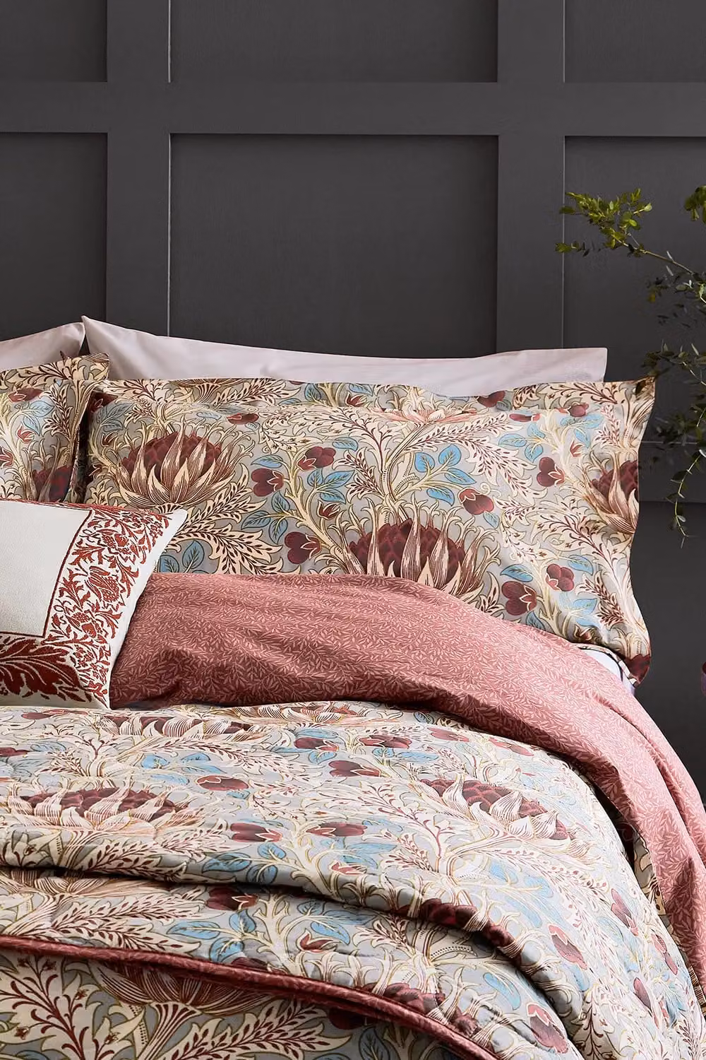 Morris & Co Artichoke Cotton Percale Duvet Cover and Pillowcase Set, Grey and Multicolour, W: 140 cm, L: 200 cm – 2