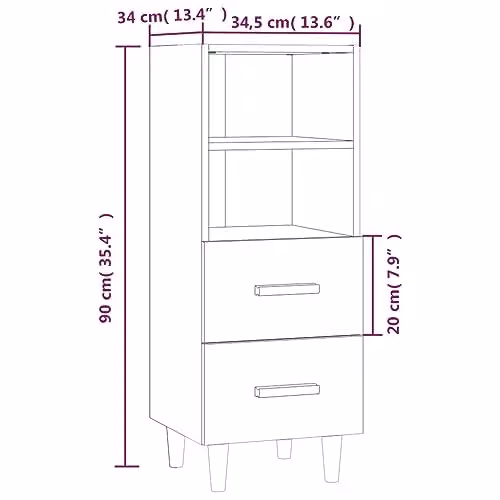 vidaXL Smoked Oak Sideboard in Brown, Engineered Wood, W/D/H: 34.5 x 34.0 x 90.0 cm – 3