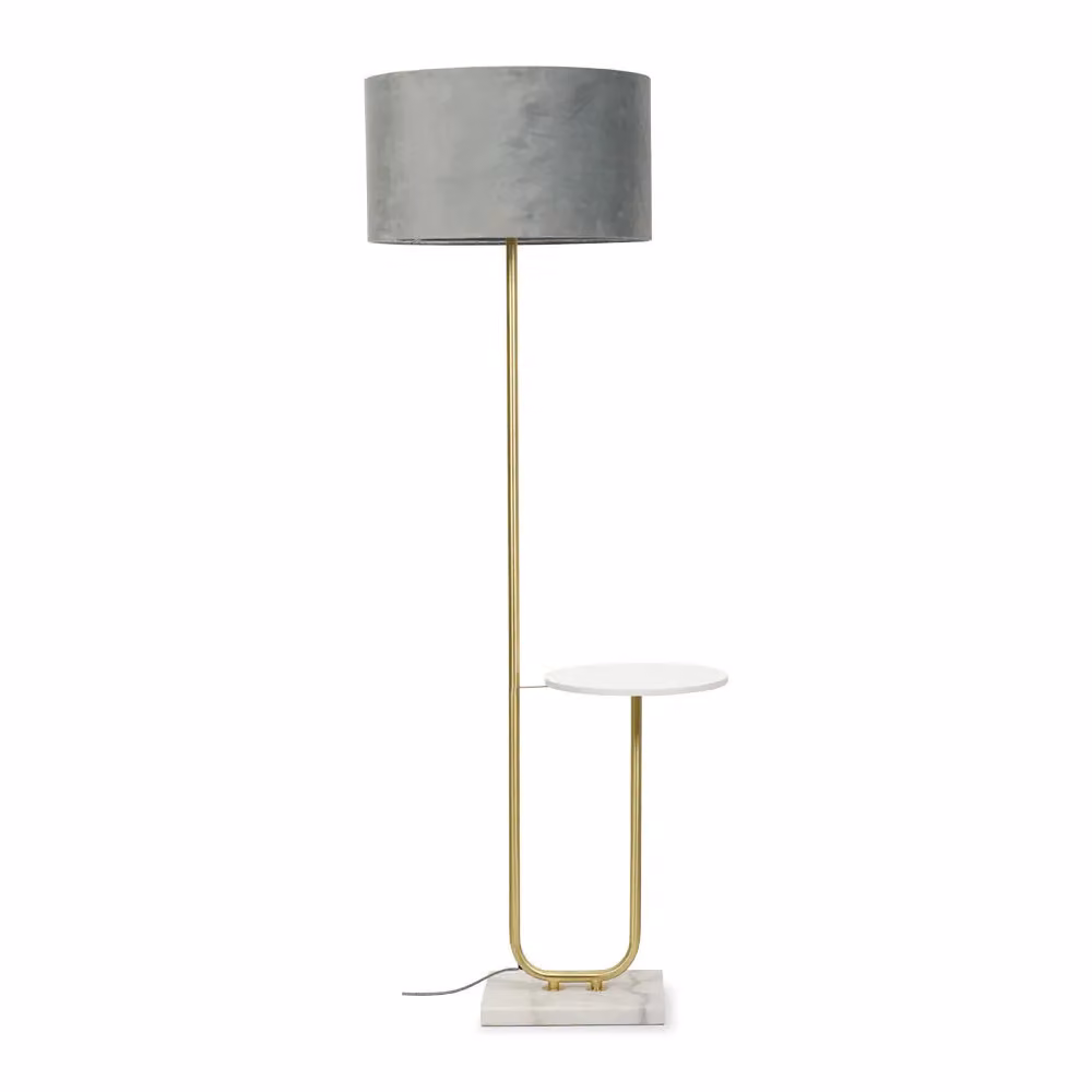 ValueLights Tavel Brushed Gold Floor Lamp with Grey Velvet Shade – 2