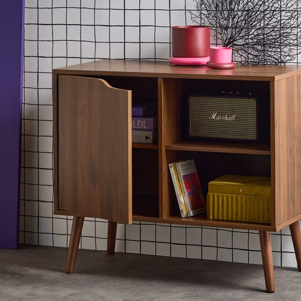 Sweekeet Walnut-effect Sideboard in Dark Brown with 2 Shelves, W/D/H: 80 x 39 x 69 cm – 3