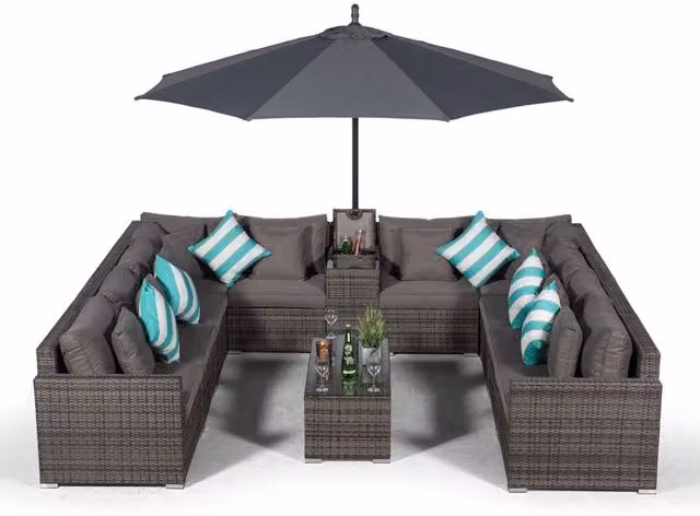 Thats Furniture Havana 10 Seat Rattan Sofa Set with Armrest Drinks Cooler and Coffee Table in Grey
